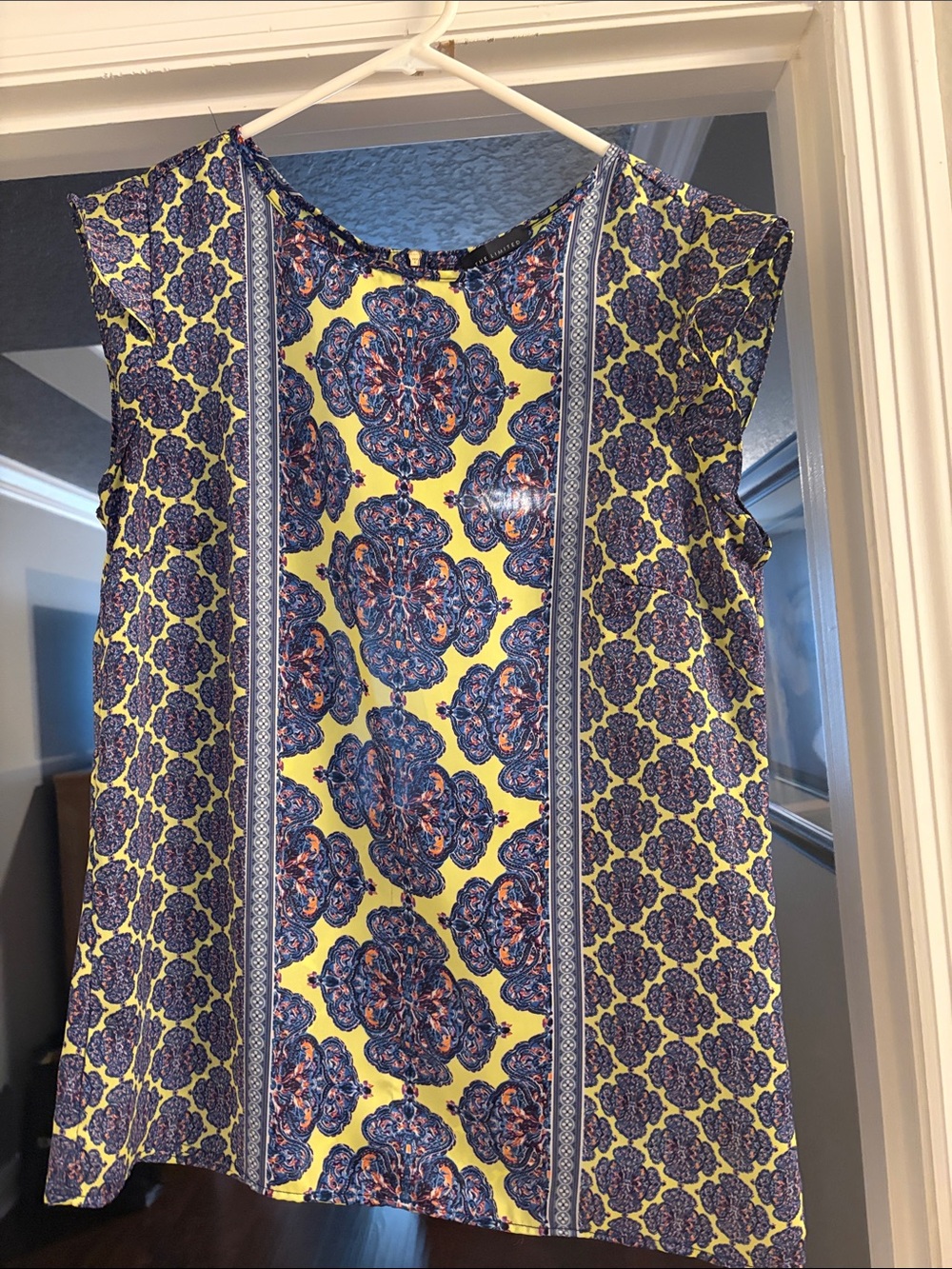 Limited Sleeveless Printed Tunic - Yellow & Navy Medallion Pattern